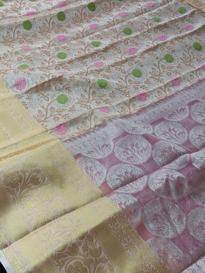 PASTEL PEACH FLORAL TANCHUI BANARASI BROCADE SILK SAREE