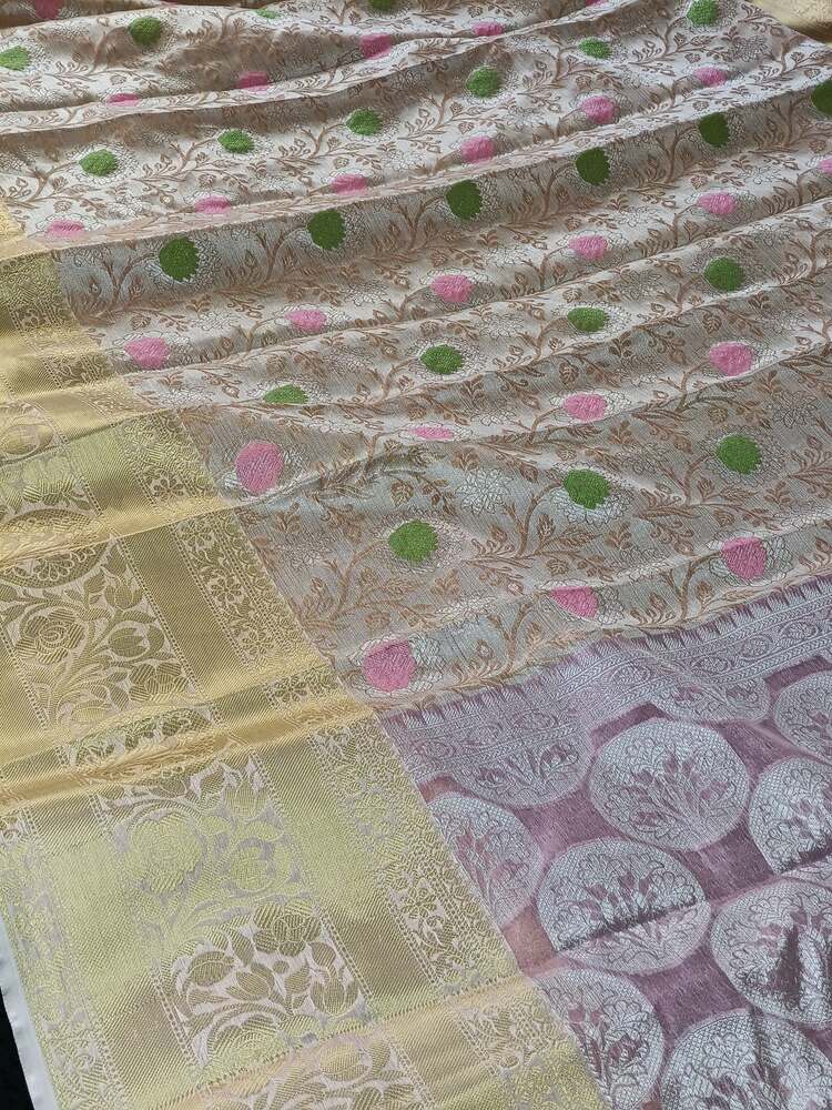 PASTEL PEACH FLORAL TANCHUI BANARASI BROCADE SILK SAREE