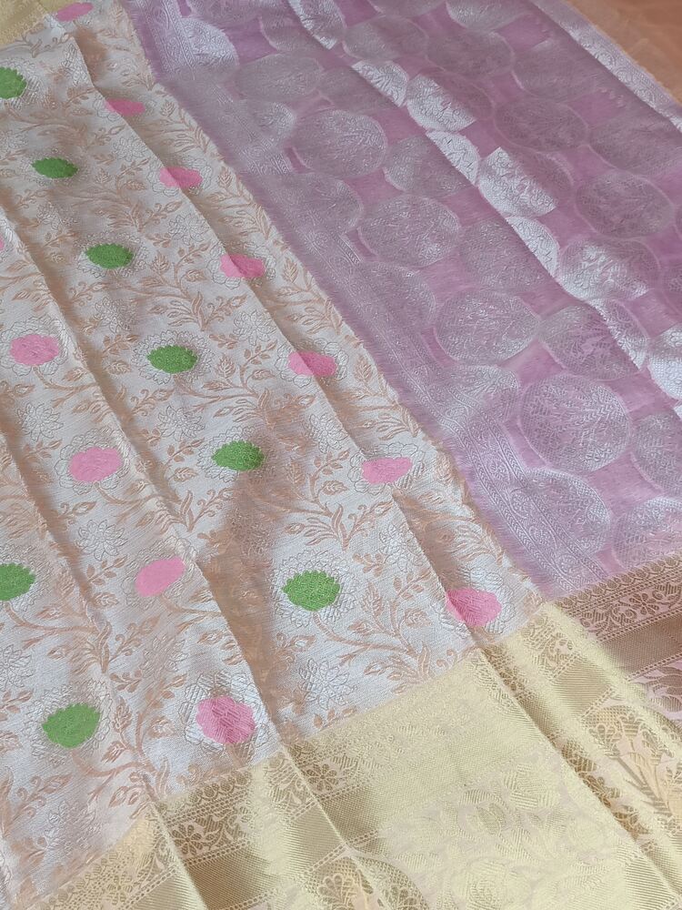 PASTEL PEACH FLORAL TANCHUI BANARASI BROCADE SILK SAREE