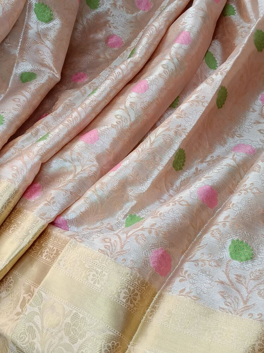 PASTEL PEACH FLORAL TANCHUI BANARASI BROCADE SILK SAREE