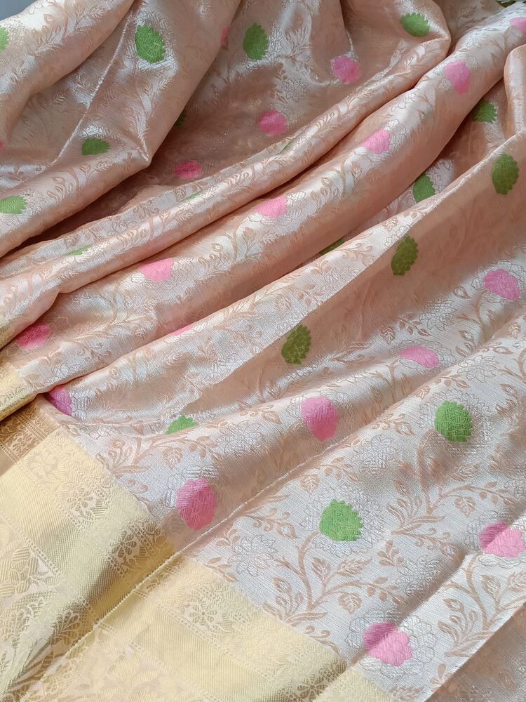 PASTEL PEACH FLORAL TANCHUI BANARASI BROCADE SILK SAREE