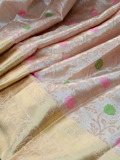 PASTEL PEACH FLORAL TANCHUI BANARASI BROCADE SILK SAREE