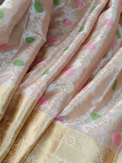 PASTEL PEACH FLORAL TANCHUI BANARASI BROCADE SILK SAREE