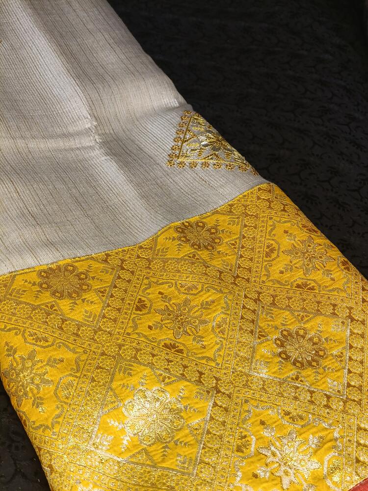 YELLOW PATCH WORK BANARASI TISSUE SILK SAREE