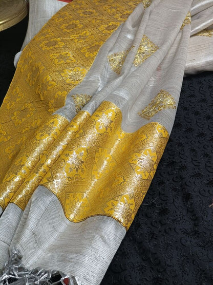 YELLOW PATCH WORK BANARASI TISSUE SILK SAREE