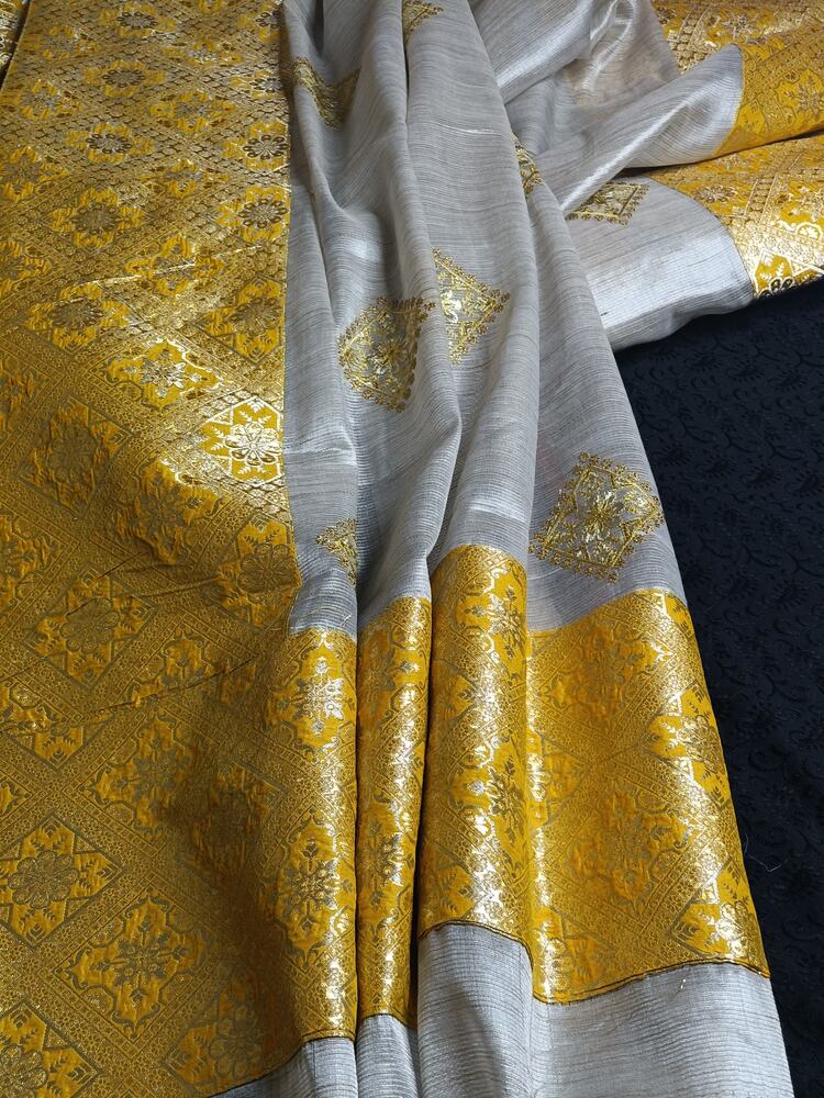 YELLOW PATCH WORK BANARASI TISSUE SILK SAREE