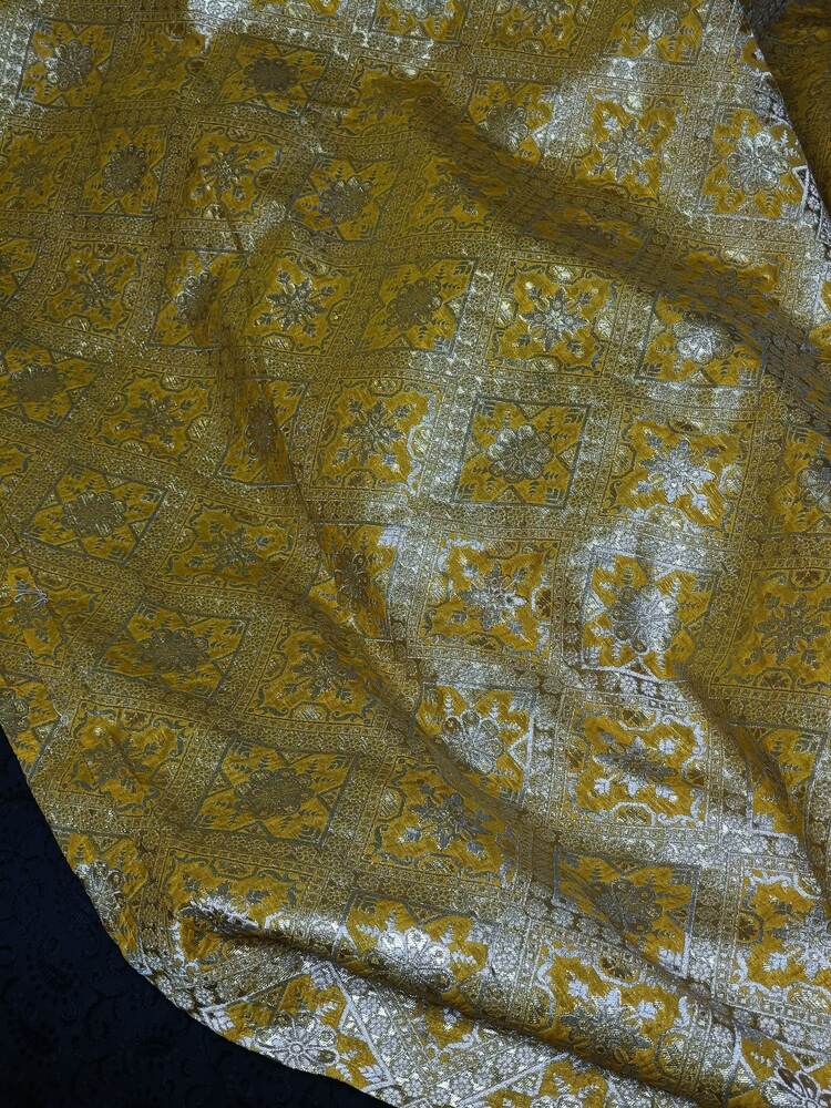 YELLOW PATCH WORK BANARASI TISSUE SILK SAREE