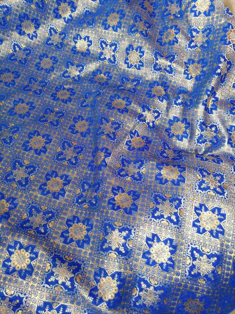 BLUE PATCH WORK BANARASI TISSUE SILK SAREE