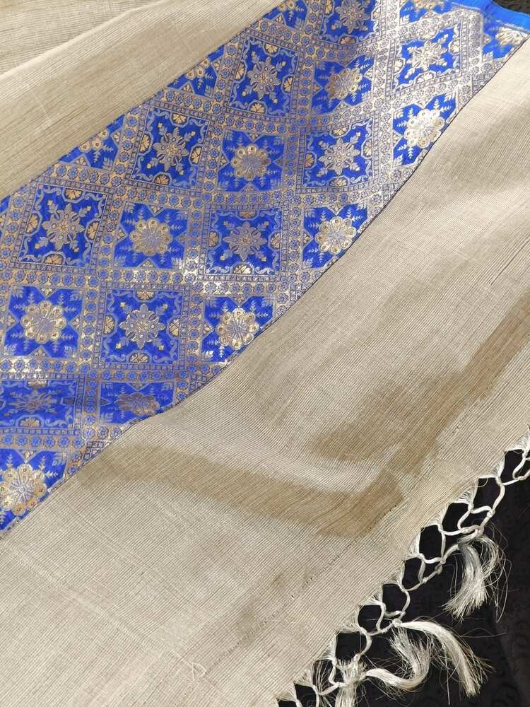 BLUE PATCH WORK BANARASI TISSUE SILK SAREE