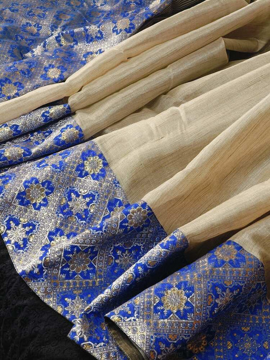 BLUE PATCH WORK BANARASI TISSUE SILK SAREE