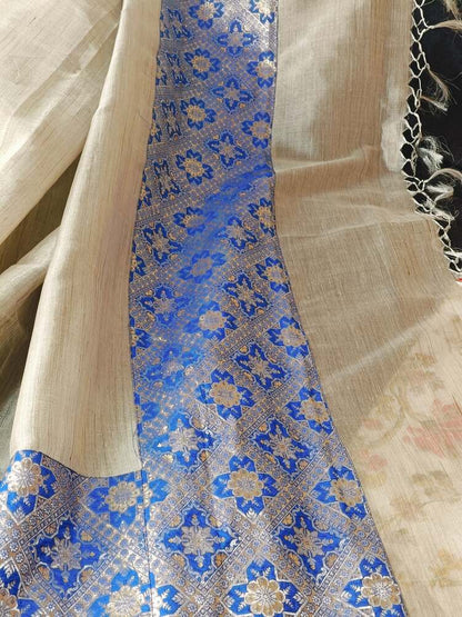 BLUE PATCH WORK BANARASI TISSUE SILK SAREE