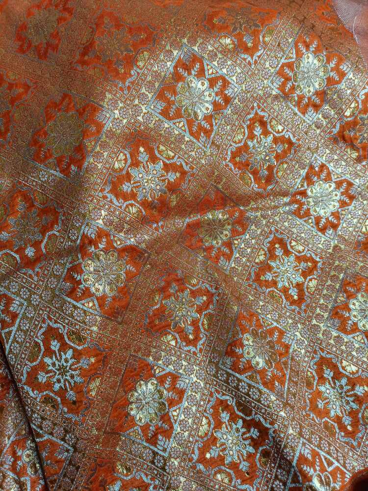 ORANGE PATCH WORK BANARASI TISSUE SILK SAREE