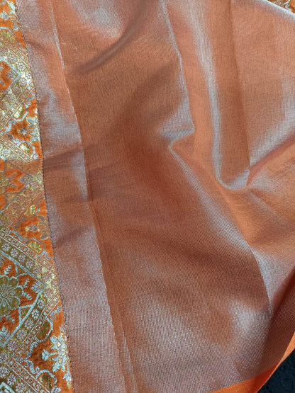 ORANGE PATCH WORK BANARASI TISSUE SILK SAREE