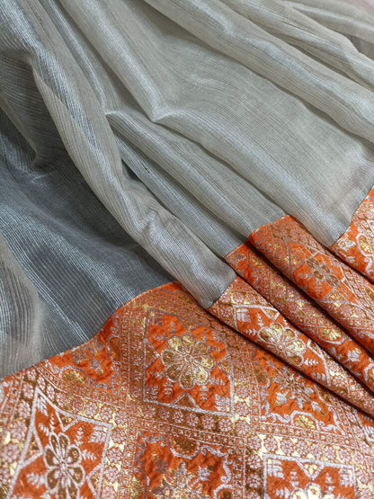 ORANGE PATCH WORK BANARASI TISSUE SILK SAREE