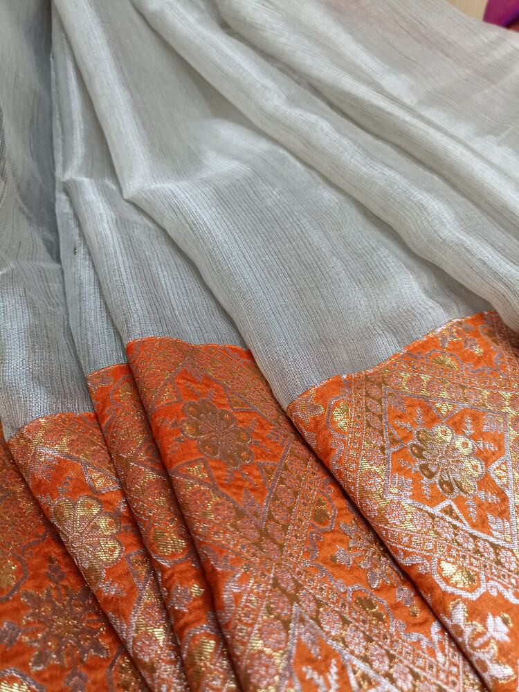 ORANGE PATCH WORK BANARASI TISSUE SILK SAREE