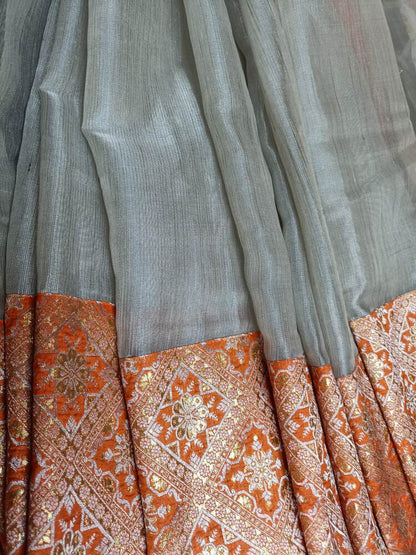 ORANGE PATCH WORK BANARASI TISSUE SILK SAREE