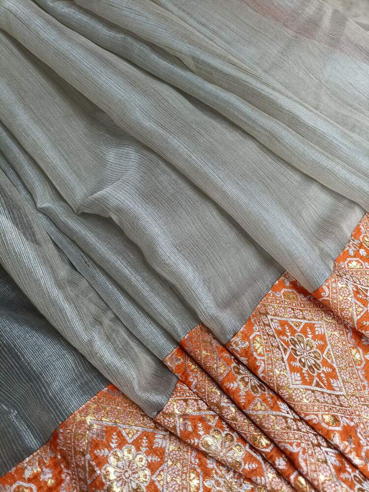 ORANGE PATCH WORK BANARASI TISSUE SILK SAREE