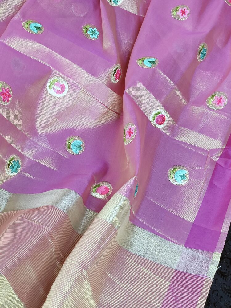 MAGENTA PINK EMBROIDERY BANARASI TISSUE SILK SAREE