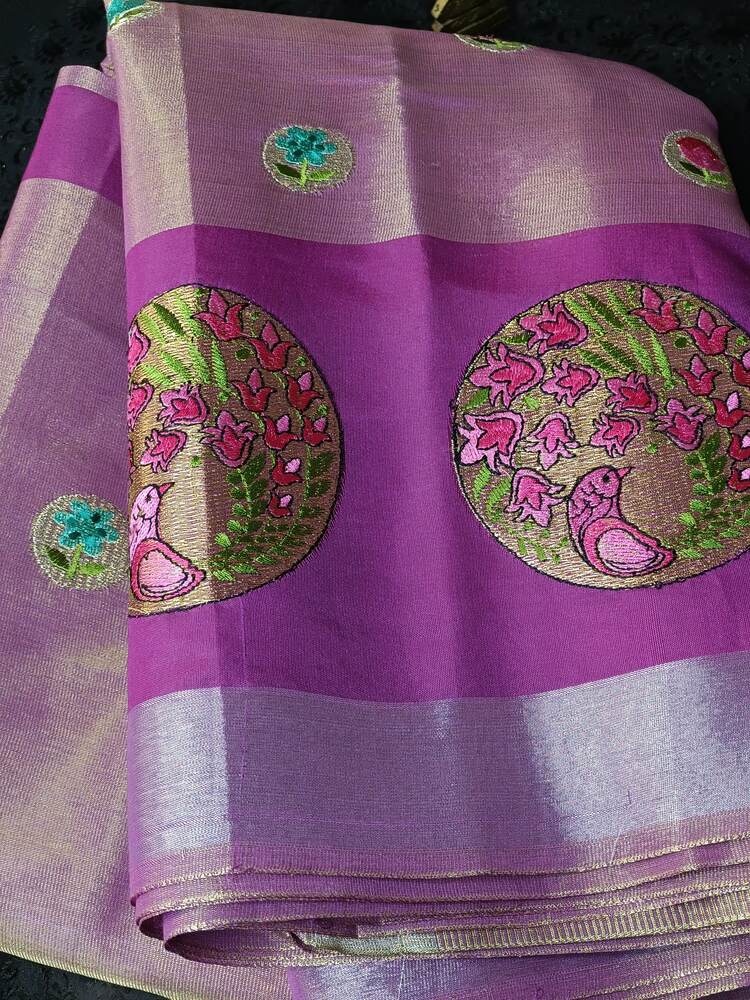 MAGENTA PINK EMBROIDERY BANARASI TISSUE SILK SAREE