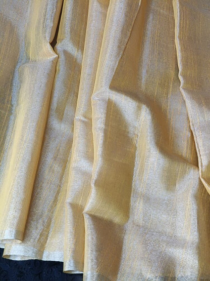 GOLDEN YELLOW EMBROIDERY BANARASI TISSUE SILK SAREE