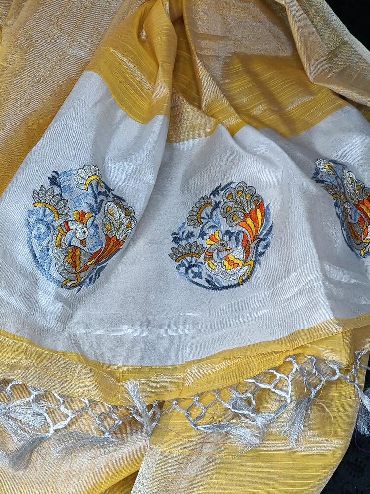 GOLDEN YELLOW EMBROIDERY BANARASI TISSUE SILK SAREE