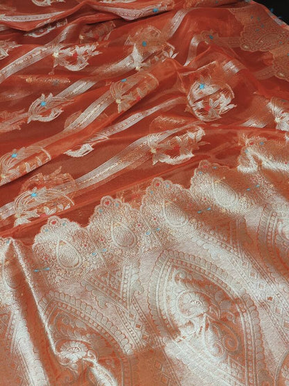 ORANGE MEENAKARI PARTY WEAR ORGANZA