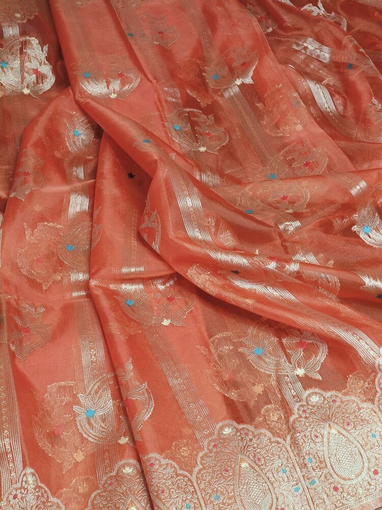 ORANGE MEENAKARI PARTY WEAR ORGANZA