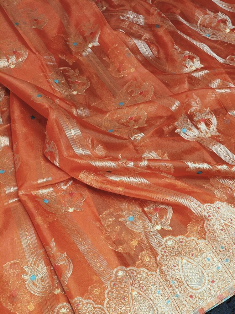 ORANGE MEENAKARI PARTY WEAR ORGANZA