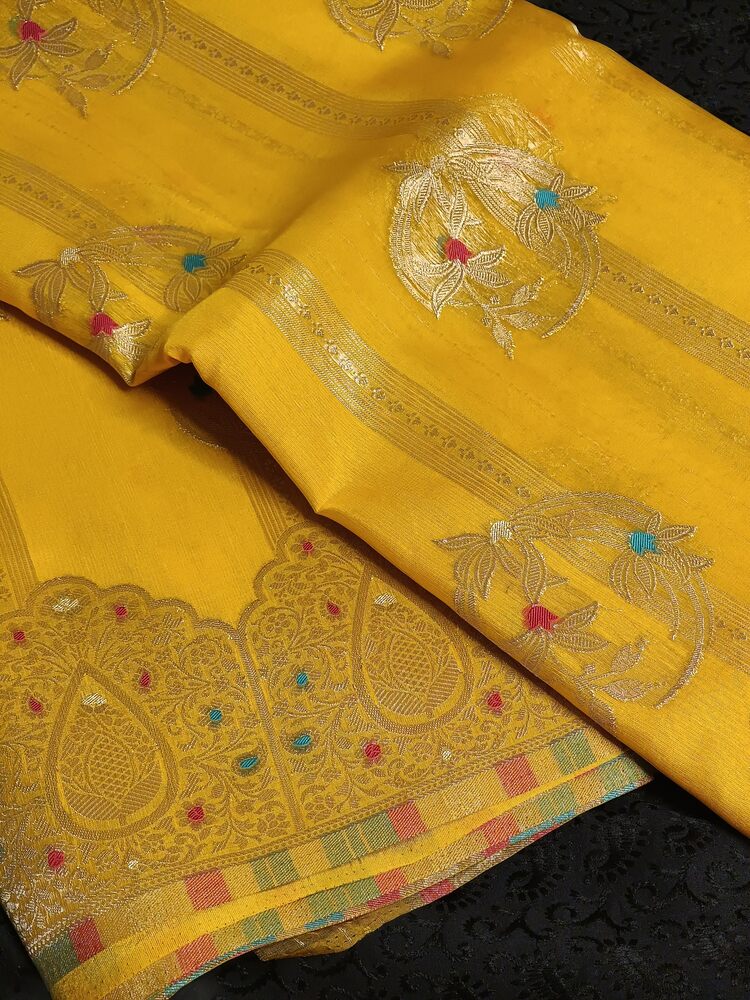 YELLOW MEENAKARI PARTY WEAR ORGANZA