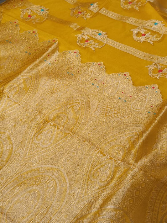 YELLOW MEENAKARI PARTY WEAR ORGANZA