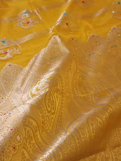 YELLOW MEENAKARI PARTY WEAR ORGANZA