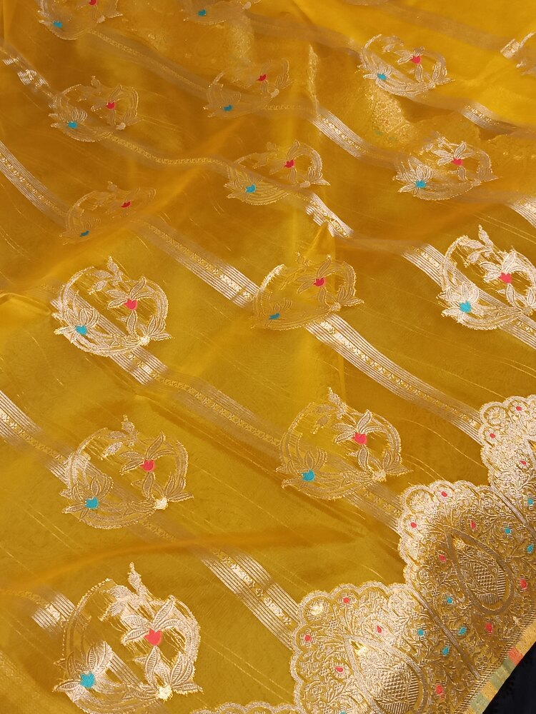 YELLOW MEENAKARI PARTY WEAR ORGANZA