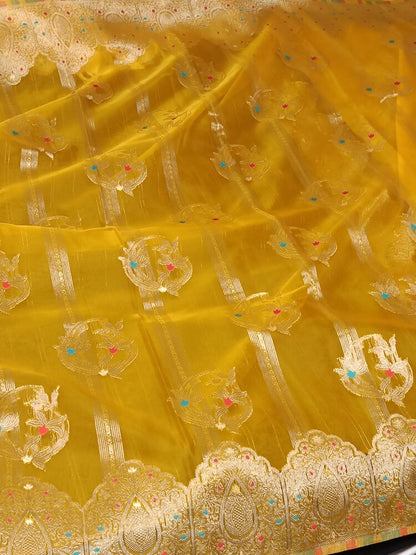 YELLOW MEENAKARI PARTY WEAR ORGANZA