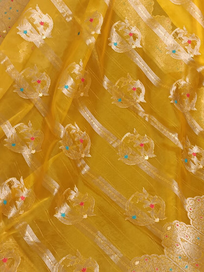 YELLOW MEENAKARI PARTY WEAR ORGANZA