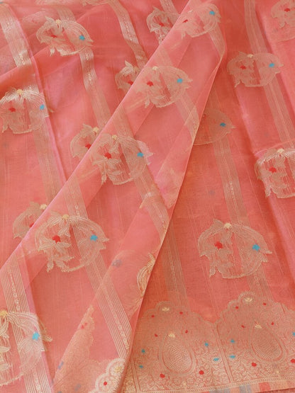 PEACH PINK MEENAKARI PARTY WEAR ORGANZA