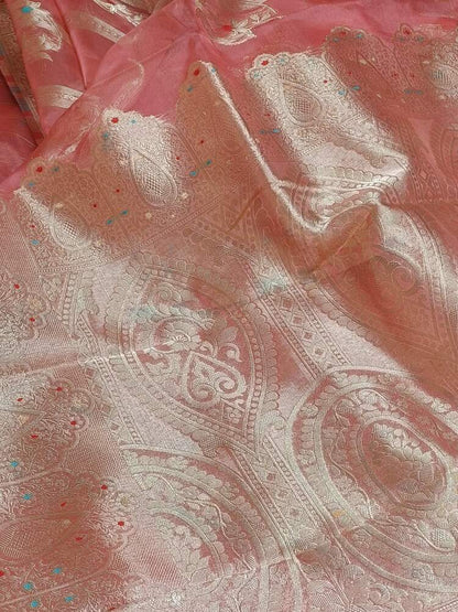 PEACH PINK MEENAKARI PARTY WEAR ORGANZA