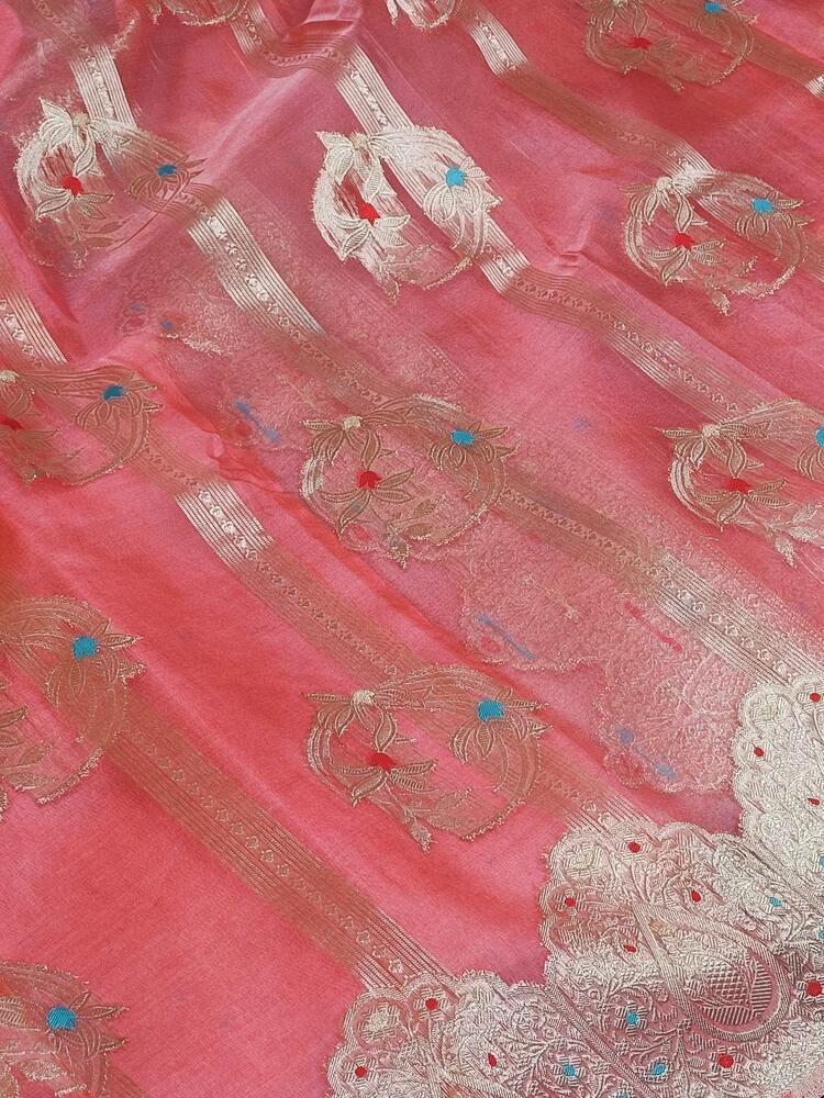 PEACH PINK MEENAKARI PARTY WEAR ORGANZA