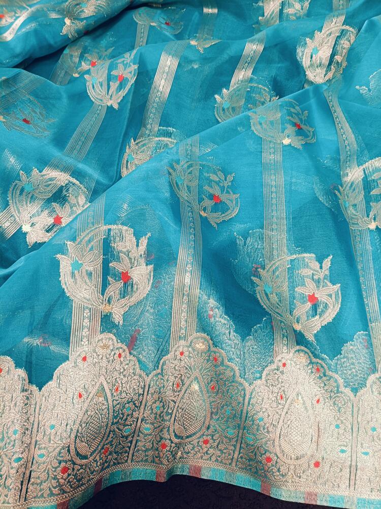 SKY BLUE MEENAKARI PARTY WEAR ORGANZA