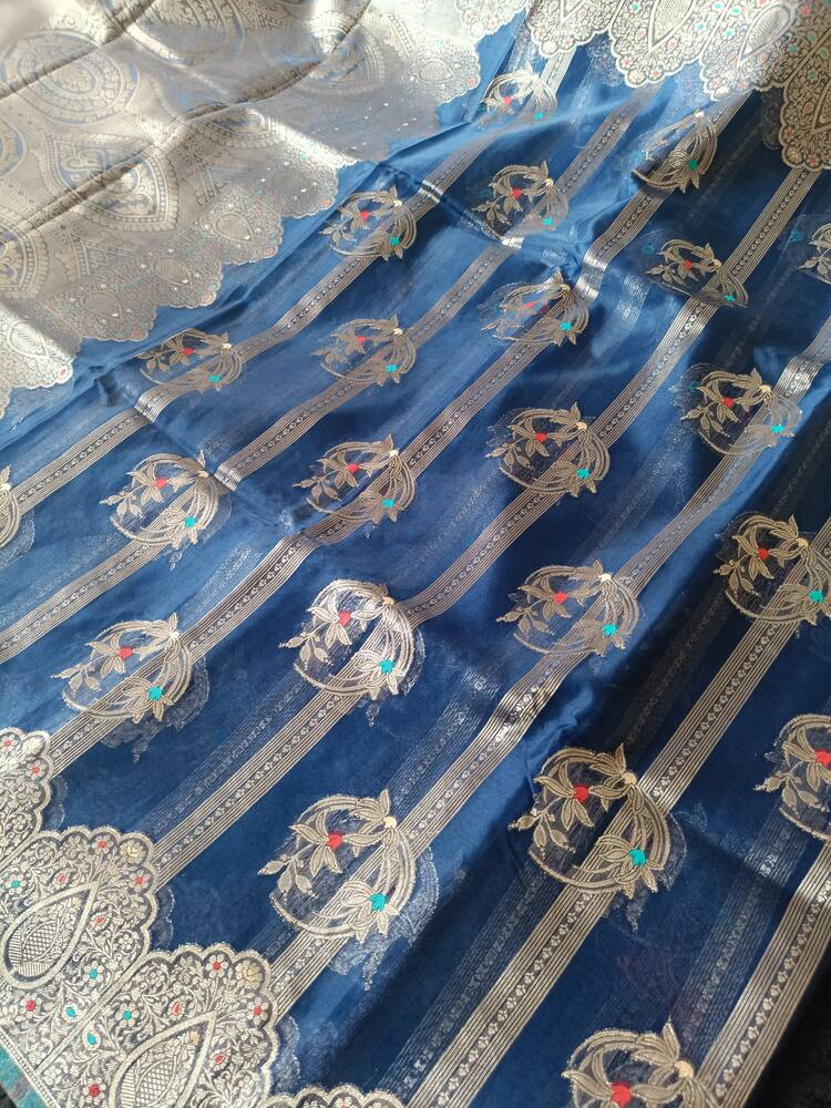 NAVY BLUE MEENAKARI PARTY WEAR ORGANZA