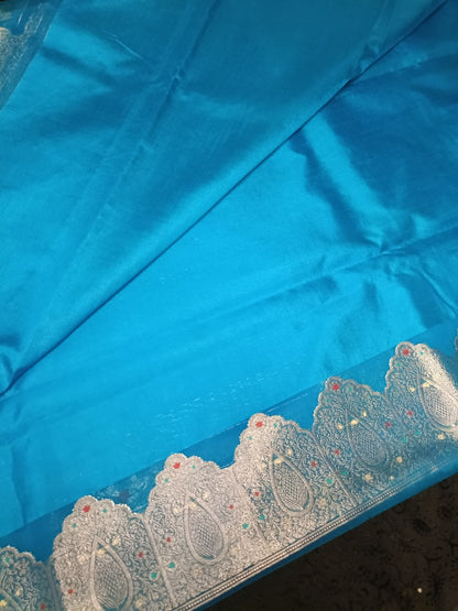 SEA BLUE MEENAKARI PARTY WEAR ORGANZA