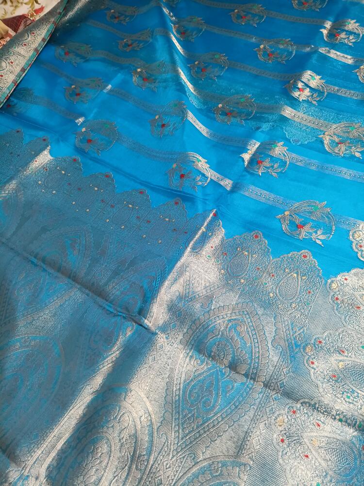 SEA BLUE MEENAKARI PARTY WEAR ORGANZA