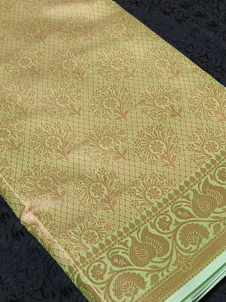 LIGHT GREEN FLORAL TANCHUI BANARASI SOFT BROCADE SILK SAREE