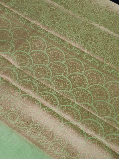 LIGHT GREEN FLORAL TANCHUI BANARASI SOFT BROCADE SILK SAREE