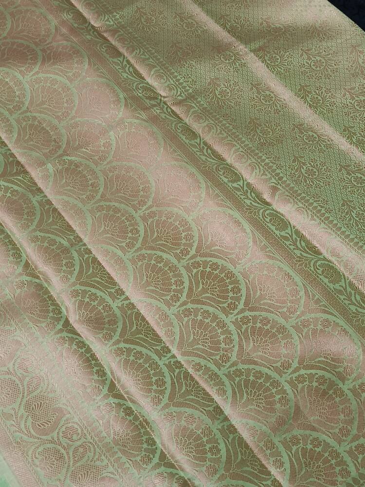 LIGHT GREEN FLORAL TANCHUI BANARASI SOFT BROCADE SILK SAREE