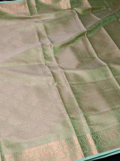 LIGHT GREEN FLORAL TANCHUI BANARASI SOFT BROCADE SILK SAREE