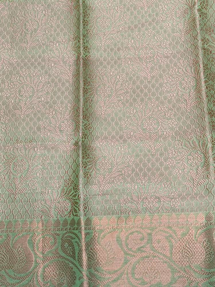 LIGHT GREEN FLORAL TANCHUI BANARASI SOFT BROCADE SILK SAREE