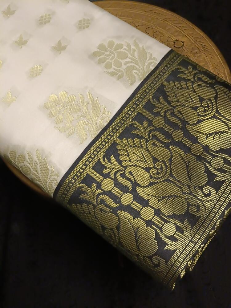 WHITE BUTI KANJIVARAM BANARASI SAREE