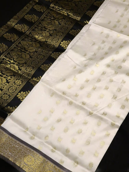 WHITE BUTI KANJIVARAM BANARASI SAREE