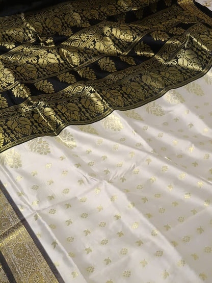 WHITE BUTI KANJIVARAM BANARASI SAREE