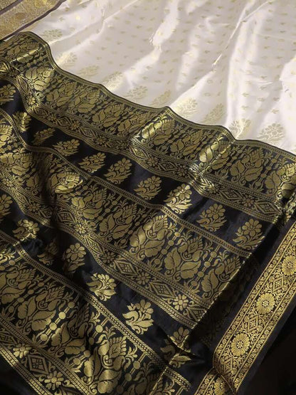 WHITE BUTI KANJIVARAM BANARASI SAREE